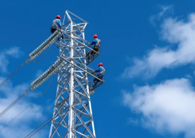 Elektromonter linii napowietrznych podczas pracy